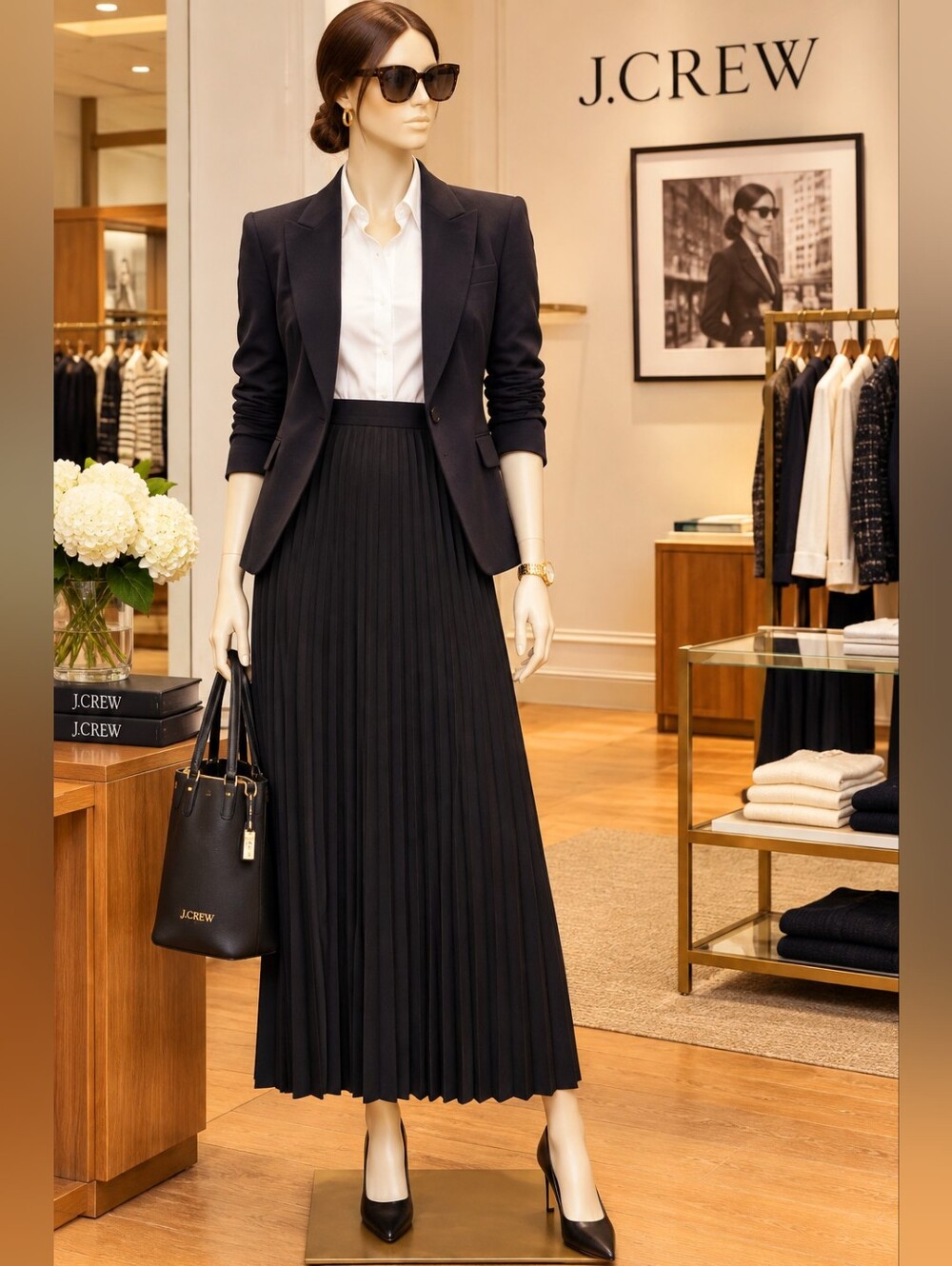 J. Crew Black Pleated Maxi Skirt with High Waist